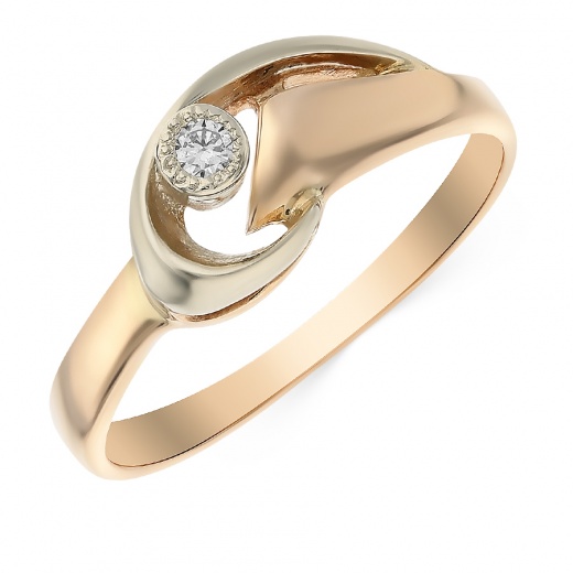 Кольцо из комбинированного золота 585 пробы c 1 бриллиантом 061565 фото 1