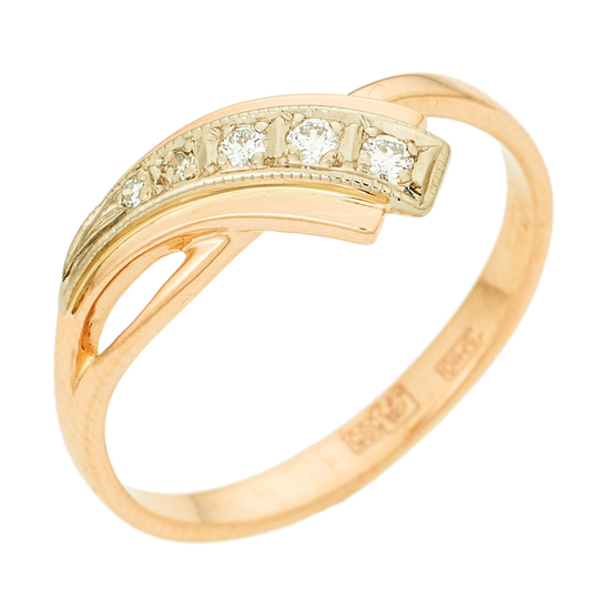 Кольцо из комбинированного золота 585 пробы c 5 бриллиантами, Л45071299 за 17850