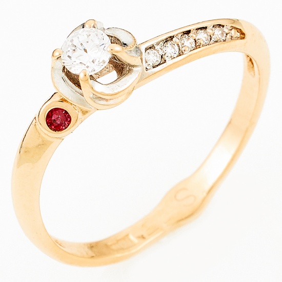 Кольцо из красного золота 585 пробы c фианитами и 1 камнем синтетическим, Л23155451 за 7080
