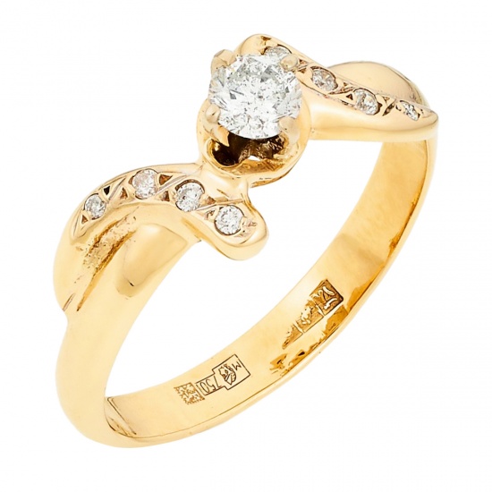 Кольцо из желтого золота 750 пробы c 9 бриллиантами, Л28007825 за 20125