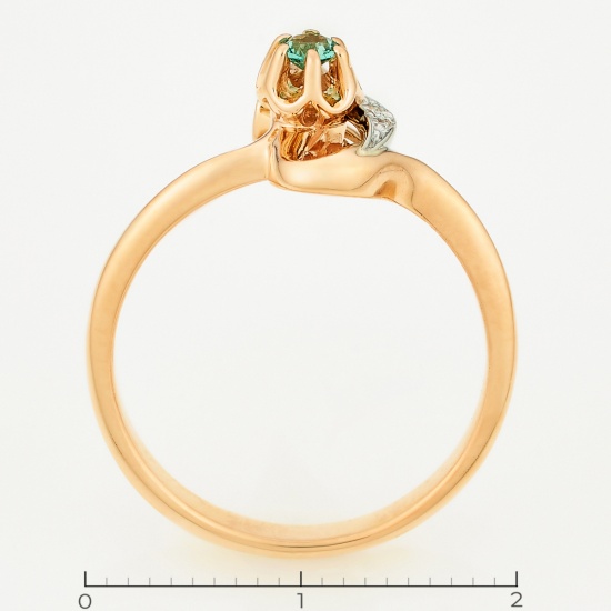 Кольцо из комбинированного золота 585 пробы c 1 изумрудом и 4 бриллиантами, Л62012950 за 13600