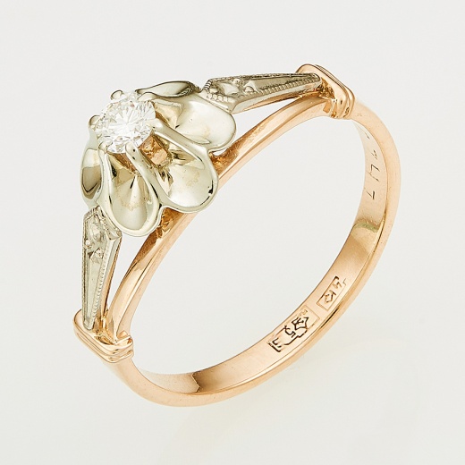 Кольцо из комбинированного золота 583 пробы c 1 бриллиантом Л23141403 фото 1