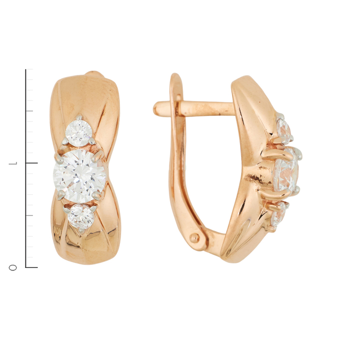 Серьги из красного золота 585 пробы c 6 фианитами