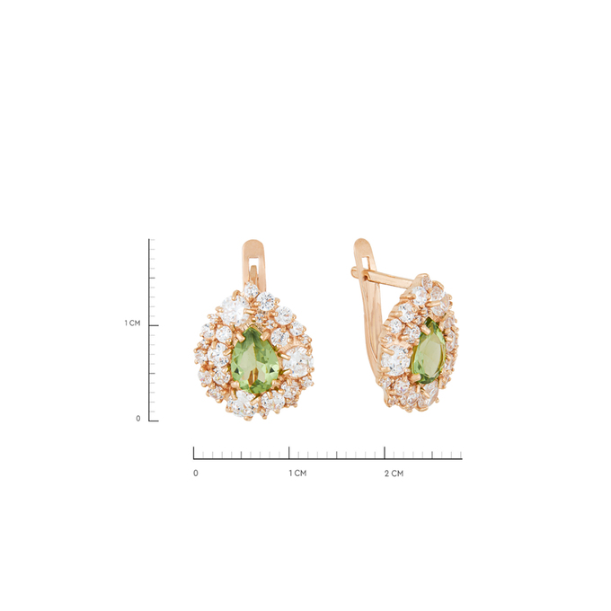 Серьги из золота 585 пробы c 2 хризолитами и 50 фианитами, Л 4807 3127 за 37760