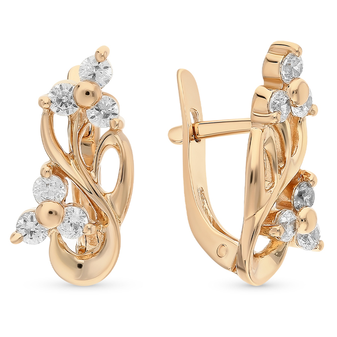 Серьги из красного золота 585 пробы c фианитами