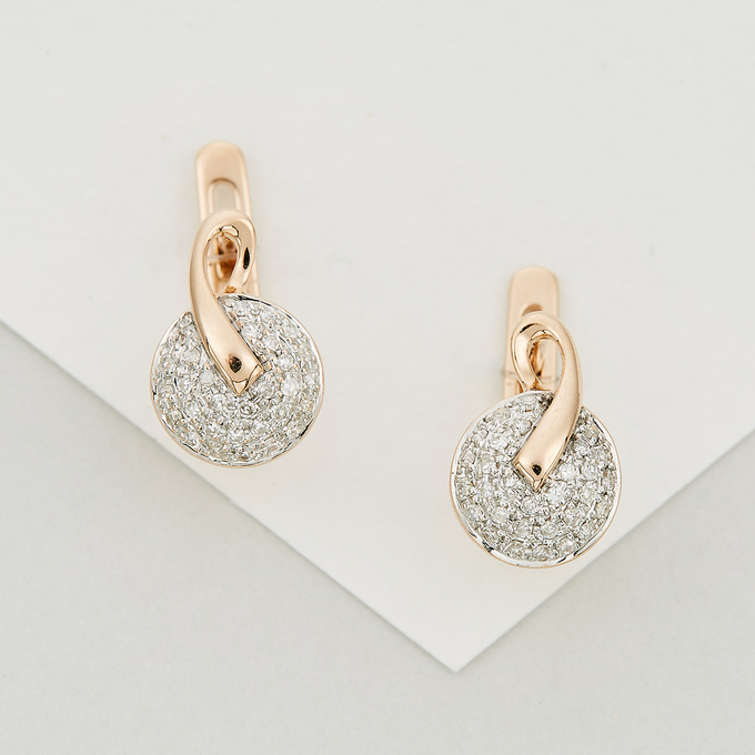 Серьги из золота 585 пробы c 60 бриллиантами