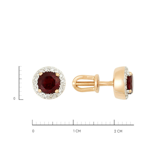 Серьги из золота 585 пробы с гранатами и бриллиантами, Л 7502 3773 за 32800