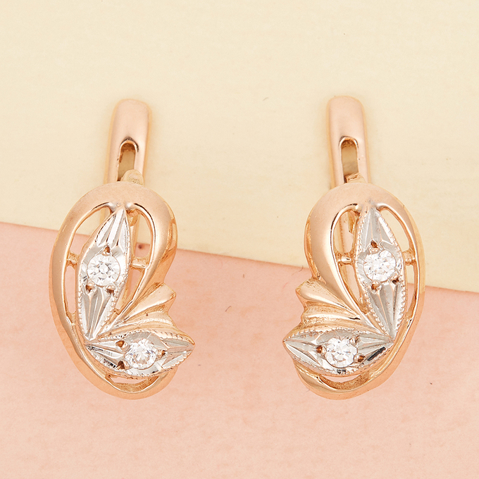 Серьги из золота 585 пробы c фианитами