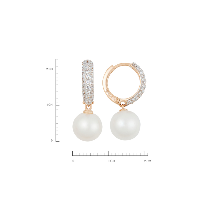 Серьги из золота 585 пробы c культ. жемчугом и фианитами, Л 0808 6059 за 33600