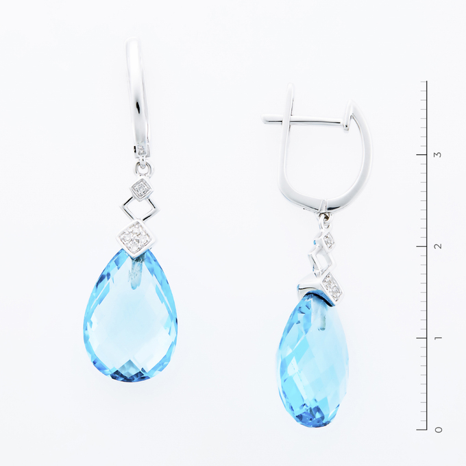 Серьги из золота 585 пробы c 2 топазами и 10 бриллиантами