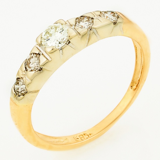 Кольцо из комбинированного золота 585 пробы c 5 бриллиантами, Л24137862 за 19250