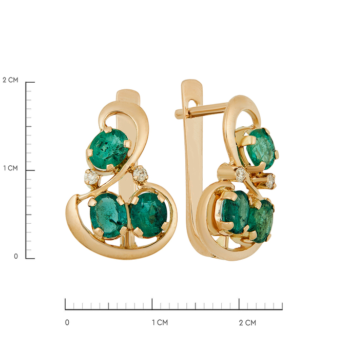 Серьги из золота 585 пробы c изумрудами и бриллиантами, Ц О007 1218 за 90300