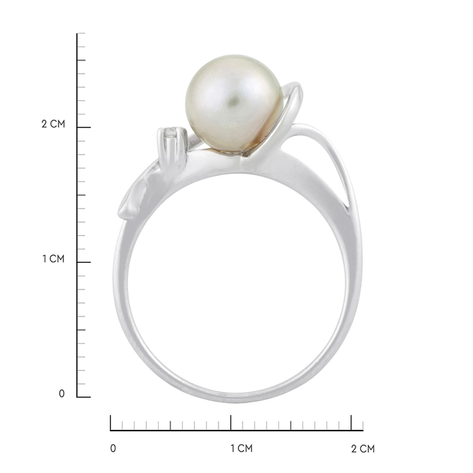 Кольцо из золота 585 пробы c бриллиантом и культивированным жемчугом