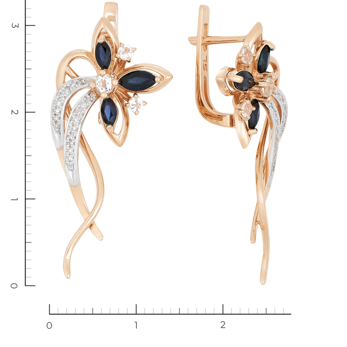 Серьги из комбинированного золота 585 пробы c 6 сапфирами и 38 бриллиантами и 6 топазами, Л 0616 0234 за 43330