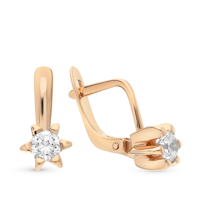 Серьги из красного золота 585 пробы c фианитами