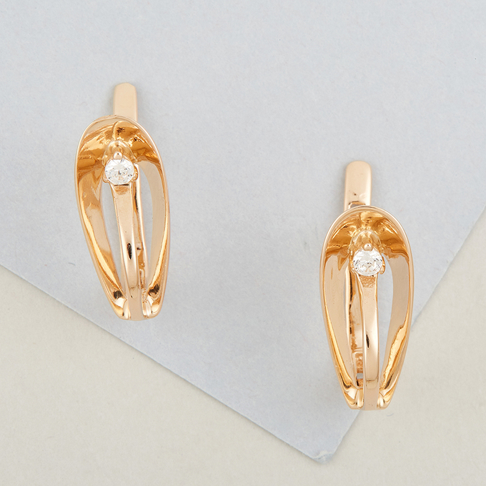 Серьги из красного золота 585 пробы c фианитами