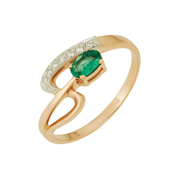 Кольцо из золота 585 пробы c изумрудом и бриллиантами, Л 2913 3458 за 44000