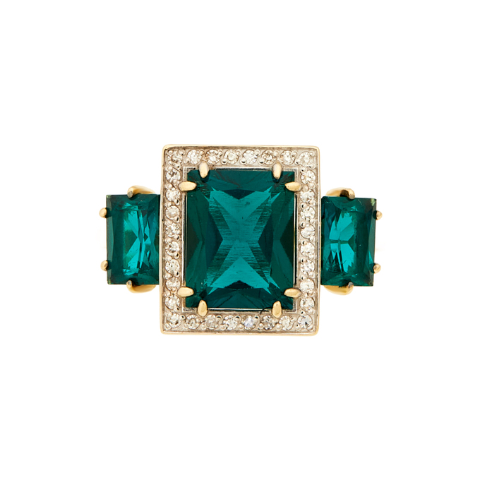 Кольцо из золота 585 пробы c бриллиантами и синтетическими изумрудами, Л 2811 7719 за 58320