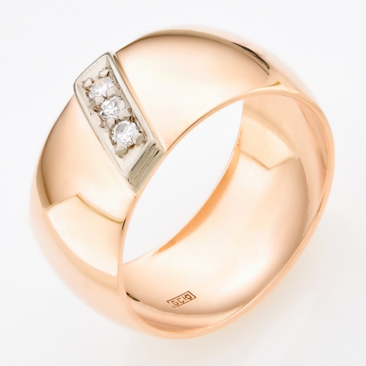 Кольцо из комбинированного золота 583 пробы c 3 бриллиантами Л06146575 фото 1