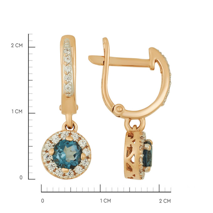Серьги из золота 585 пробы c топазами Лондон и фианитами