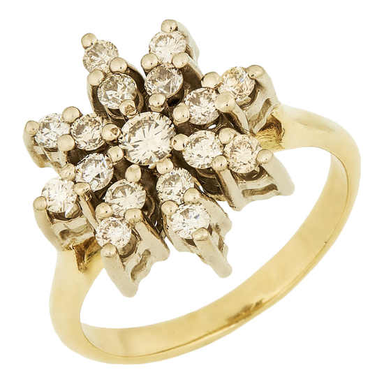 Кольцо из комбинированного золота 750 пробы c 17 бриллиантами, Л45070234 за 57900