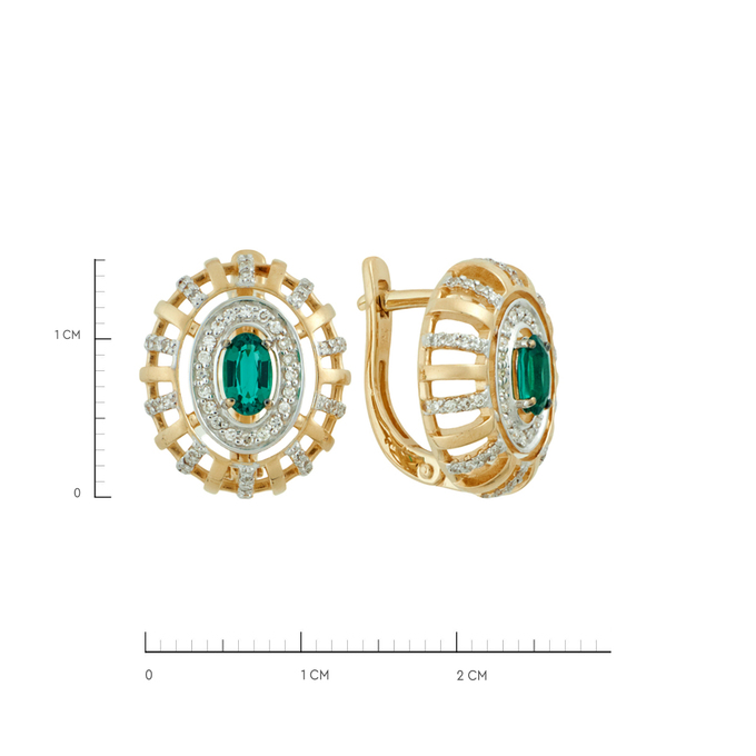 Серьги из золота 585 пробы c бриллиантами и синтетическими изумрудами, Ц О007 2041 за 48640