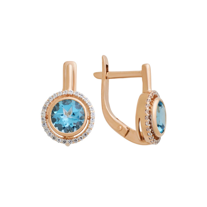 Серьги из золота 585 пробы с топазами и фианитами, Л 3601 8754 за 38400