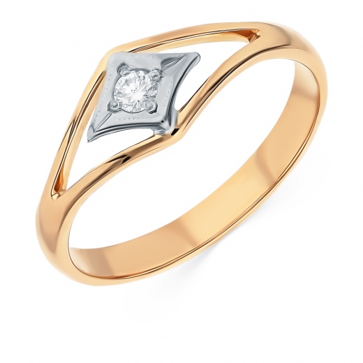 Кольцо из комбинированного золота 583 пробы c 1 бриллиантом Л46059842 фото 1