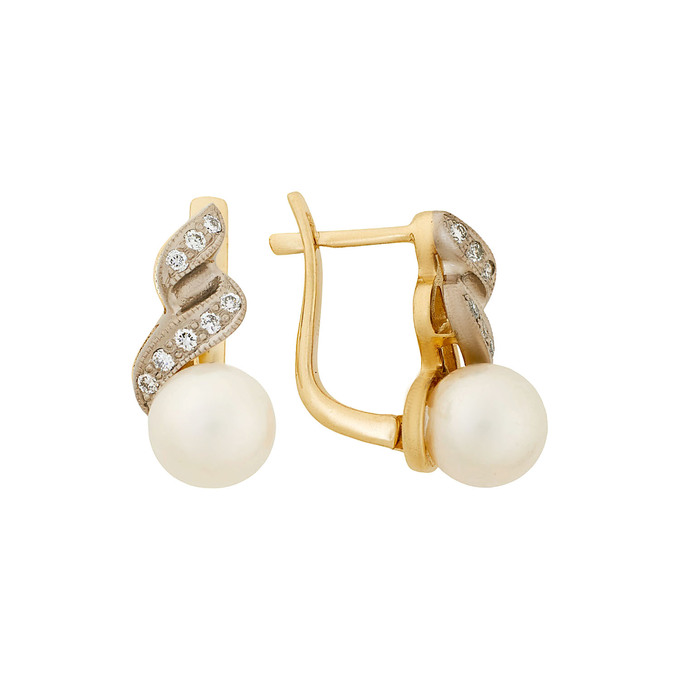 Серьги из золота 750 пробы c бриллиантами и культивированным жемчугом, Ц О007 2586 за 104000