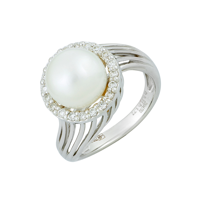 Кольцо из золота 750 пробы c бриллиантами и культивированным жемчугом