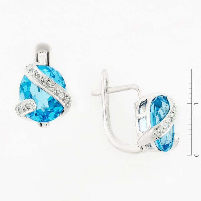 Серьги из белого золота 585 пробы c 18 бриллиантами и 2 топазами