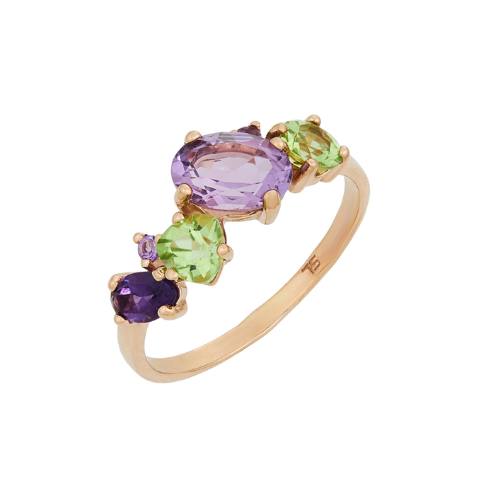 Кольцо из золота 585 пробы c аметистами и хризолитами, Л 2811 6358 за 18320