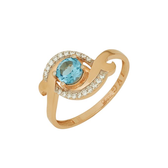 Кольцо из золота 585 пробы c топазом и фианитами