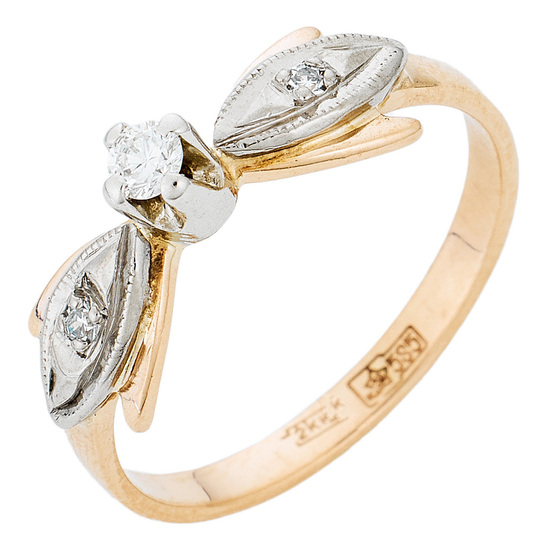 Кольцо из комбинированного золота 585 пробы c 3 бриллиантами, Л52072248 за 14700