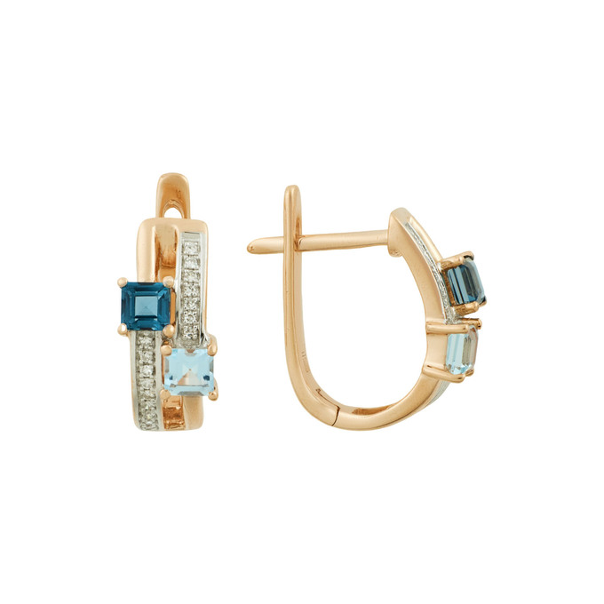 Серьги из золота 585 пробы c топазами, топазами Лондон и бриллиантами