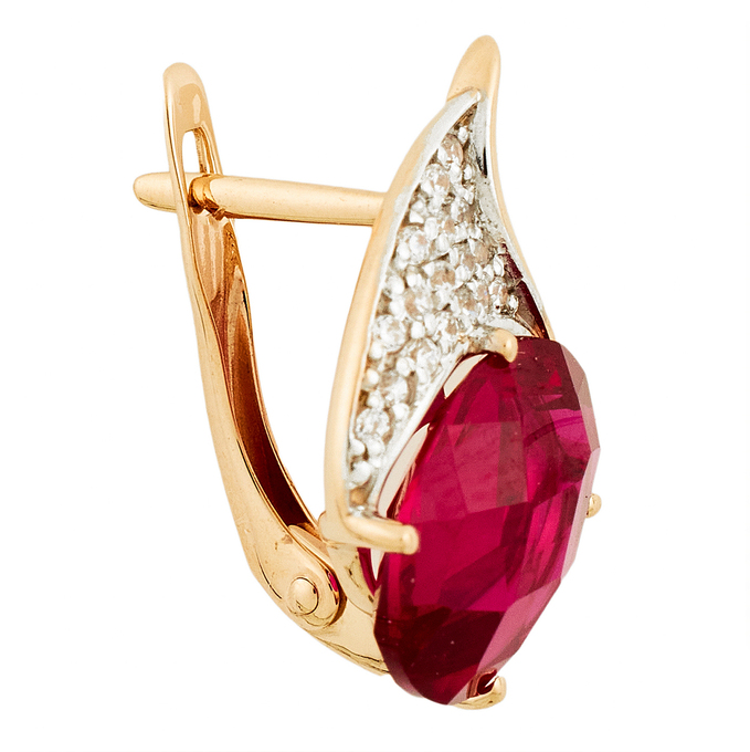 Серьги из комбинированного золота 585 пробы c 2 корундами и фианитами