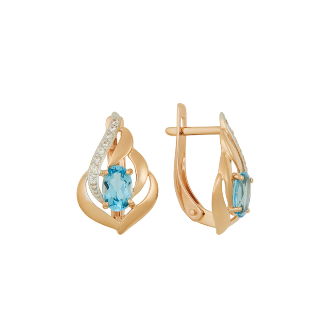 Серьги из золота 585 пробы c топазами и фианитами