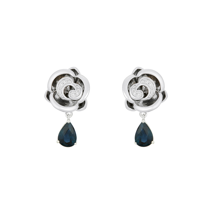 Серьги из золота 585 пробы c сапфирами и бриллиантами, Л 7502 8298 за 128800