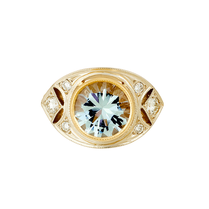 Кольцо из золота 750 пробы c аквамарином и бриллиантами, Л 6001 8372 за 98000