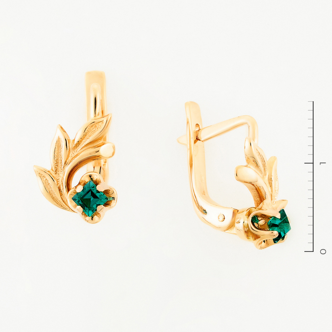 Серьги из красного золота 585 пробы c 2 камнями синтетическими