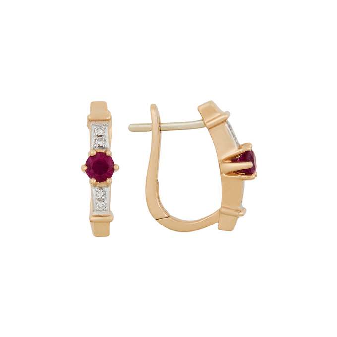 Серьги из золота 585 пробы c рубинами и бриллиантами