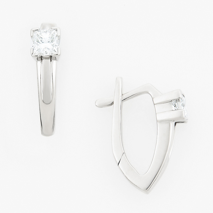 Серьги из белой платины 950 пробы c 2 бриллиантами