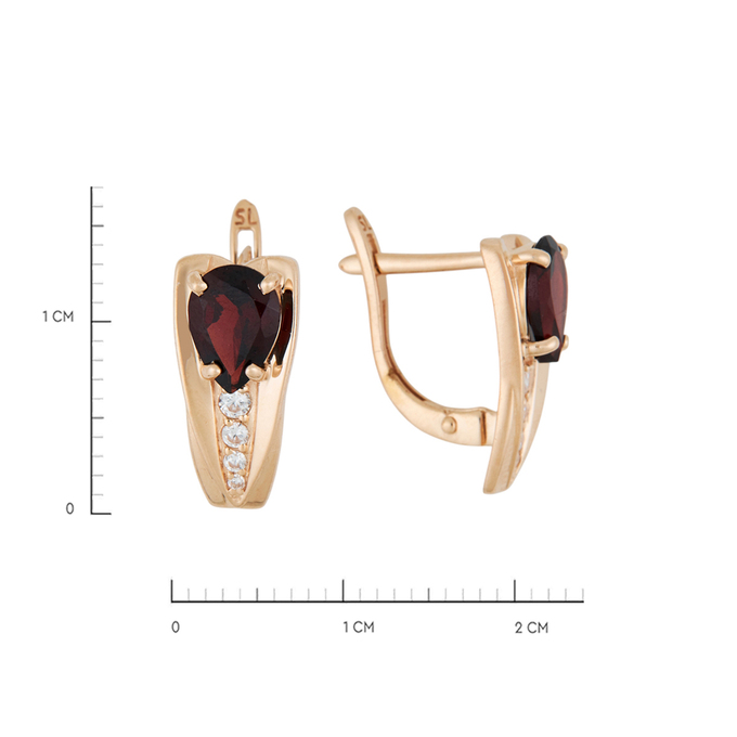 Серьги из золота 585 пробы c гранатами и фианитами, Л 7600 4913 за 22240