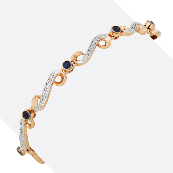 Браслет из золота 585 пробы c сапфирами и бриллиантами