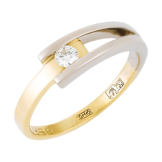 Кольцо из комбинированного золота 750 пробы c 1 бриллиантом, Л35062672 за 31850