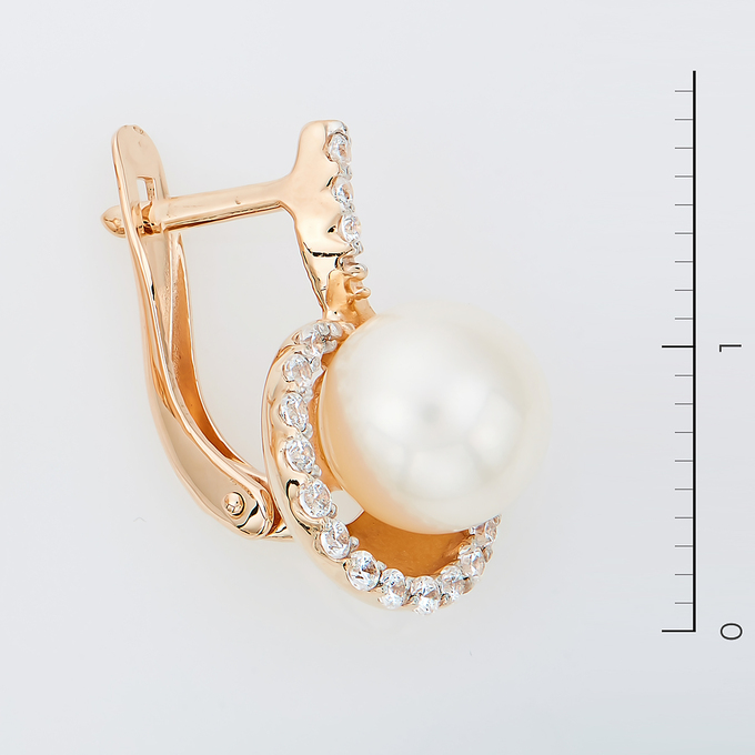 Серьги из золота 585 пробы c 2 культ. жемчугами и фианитами