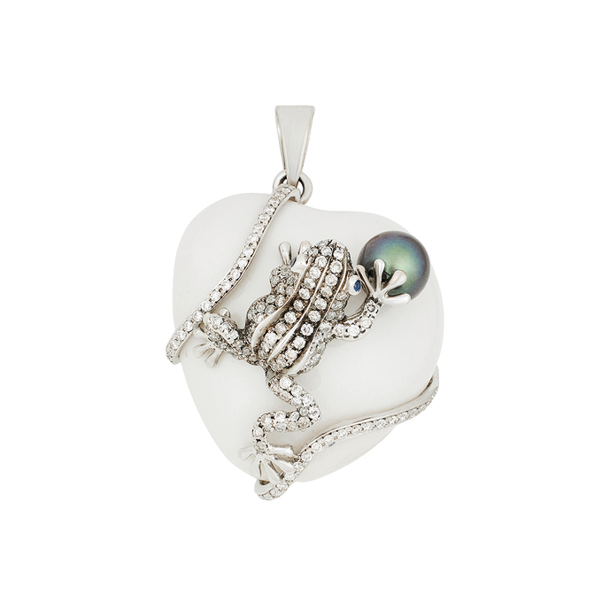 Подвеска из золота 750 пробы c бриллиантами, шпинелью, культивированным жемчугом и ониксом