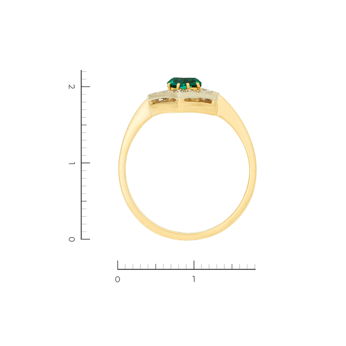 Кольцо из золота 750 пробы c 10 бриллиантами и 1 синт. изумрудом, Л 1909 6628 за 36400