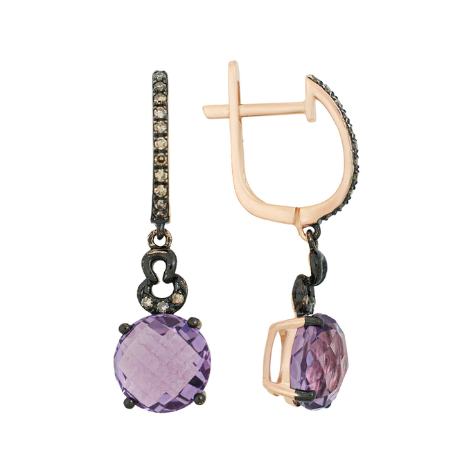Серьги из золота 585 пробы c аметистами и бриллиантами