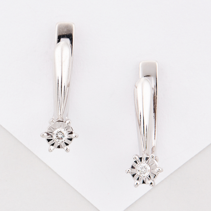 Серьги из золота 585 пробы c 2 бриллиантами